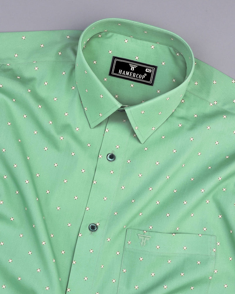 Macon Green Poplin Printed Formal Cotton Shirt