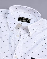 Dragor White With Gray Printed Linen Cotton Shirt