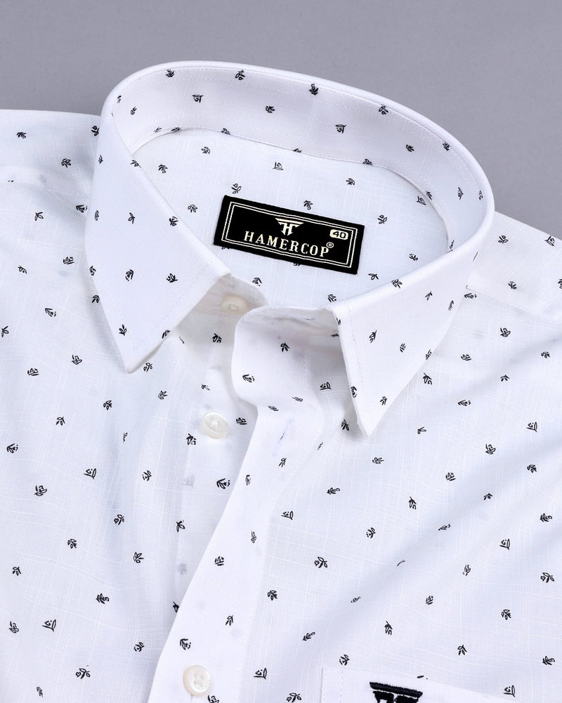 Dragor White With Gray Printed Linen Cotton Shirt