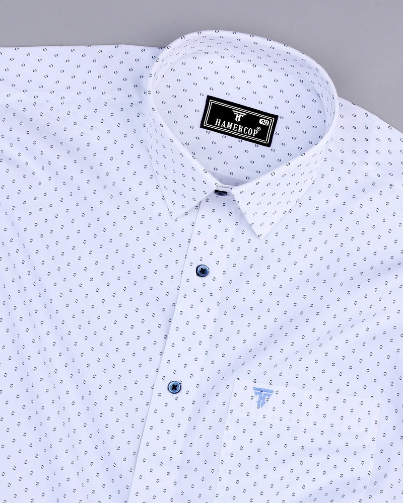 Tripoli White With Blue Poplin Printed Cotton Shirt