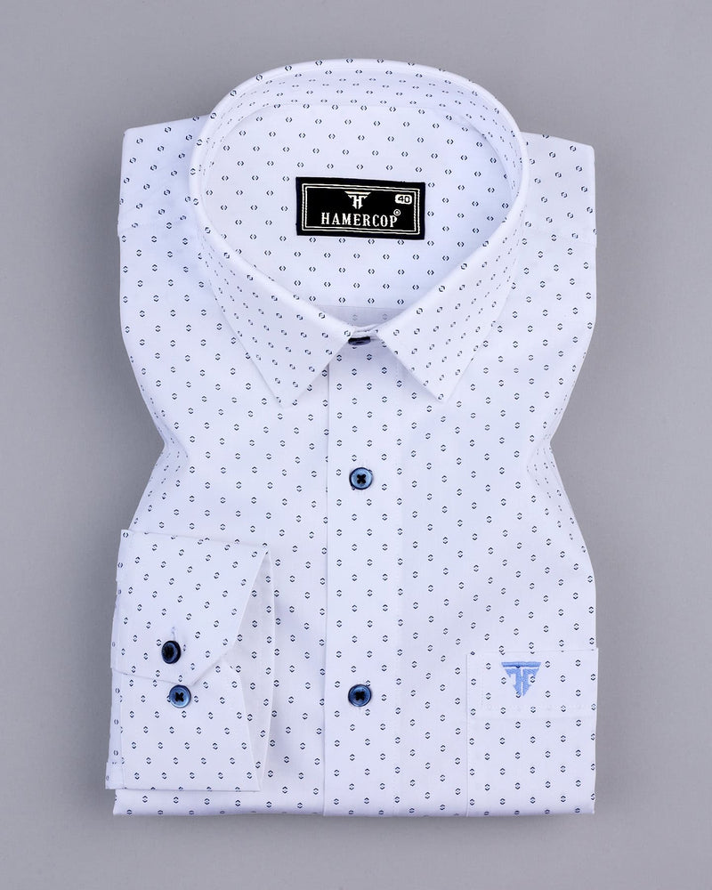 Tripoli White With Blue Poplin Printed Cotton Shirt