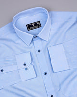 Seaford Blue With White Poplin Printed Cotton Shirt