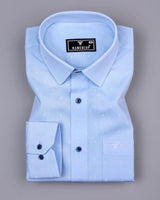 Seaford Blue With White Poplin Printed Cotton Shirt