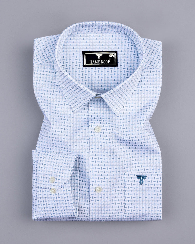 Trumpet White With Gray Printed Cotton Formal Shirt