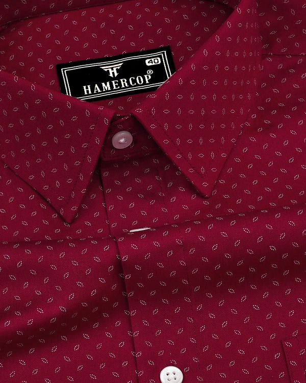 Carmine Red With White Twill Printed Cotton Shirt