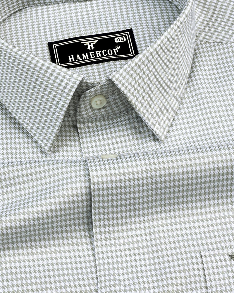 Ascona Pista Green Houndstooth Jacquard Premium Giza Shirt