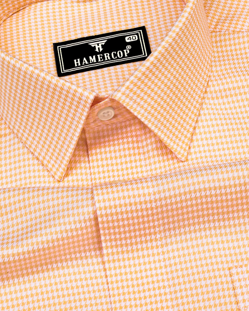 Ascona Orange Houndstooth Jacquard Premium Giza Shirt