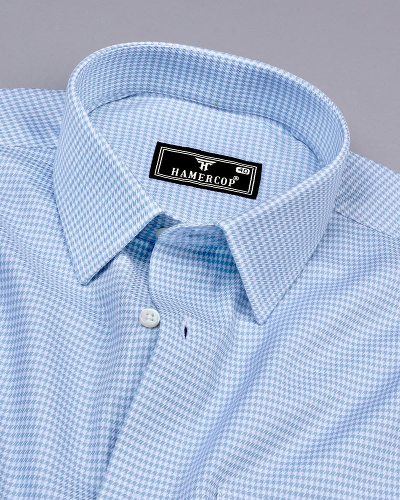 Ascona Babyblue Houndstooth Jacquard Premium Giza Shirt