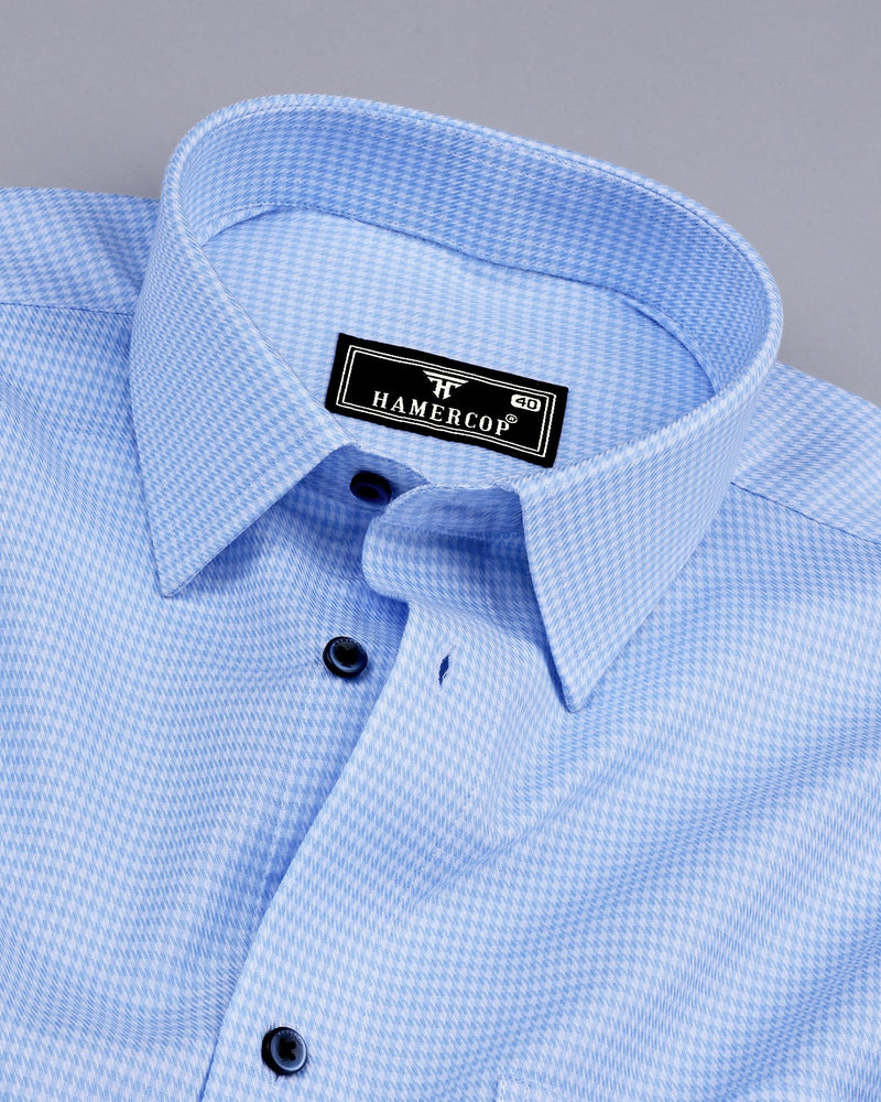 Ascona SkyBlue Houndstooth Jacquard Premium Giza Shirt