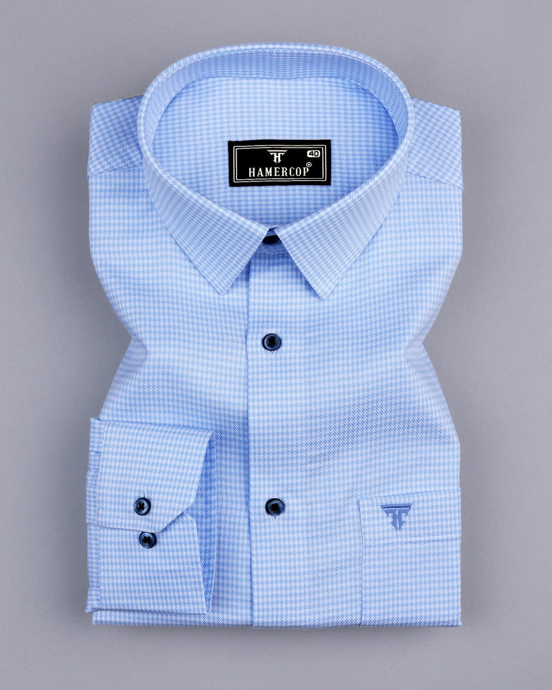 Ascona SkyBlue Houndstooth Jacquard Premium Giza Shirt