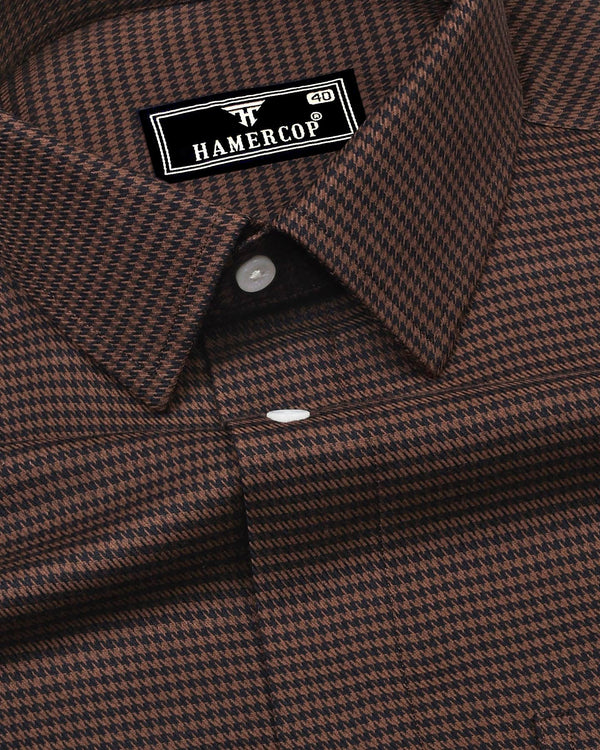 Maldon Chocolate With Black Houndstooth Premium Giza Shirt