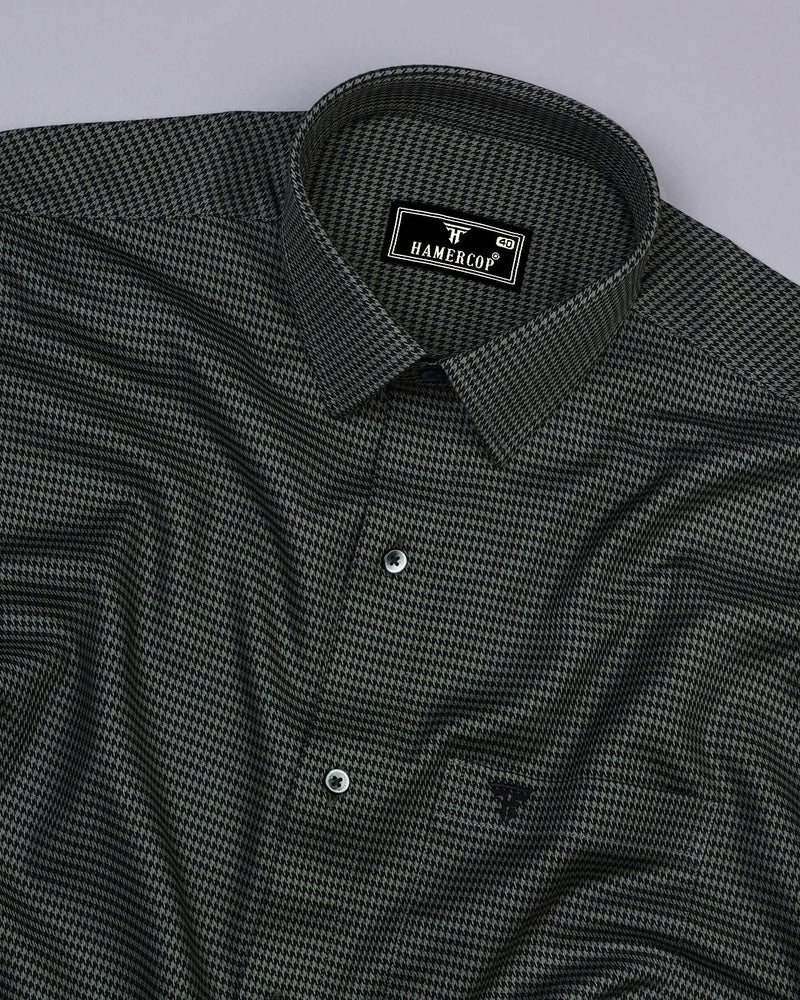 Maldon Green With Black Houndstooth Premium Giza Shirt