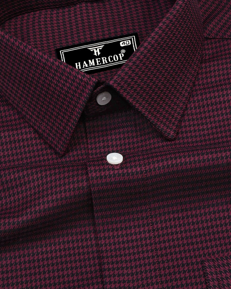 Maldon Maroon With Black Houndstooth Premium Giza Shirt