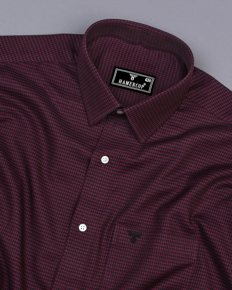 Maldon Maroon With Black Houndstooth Premium Giza Shirt