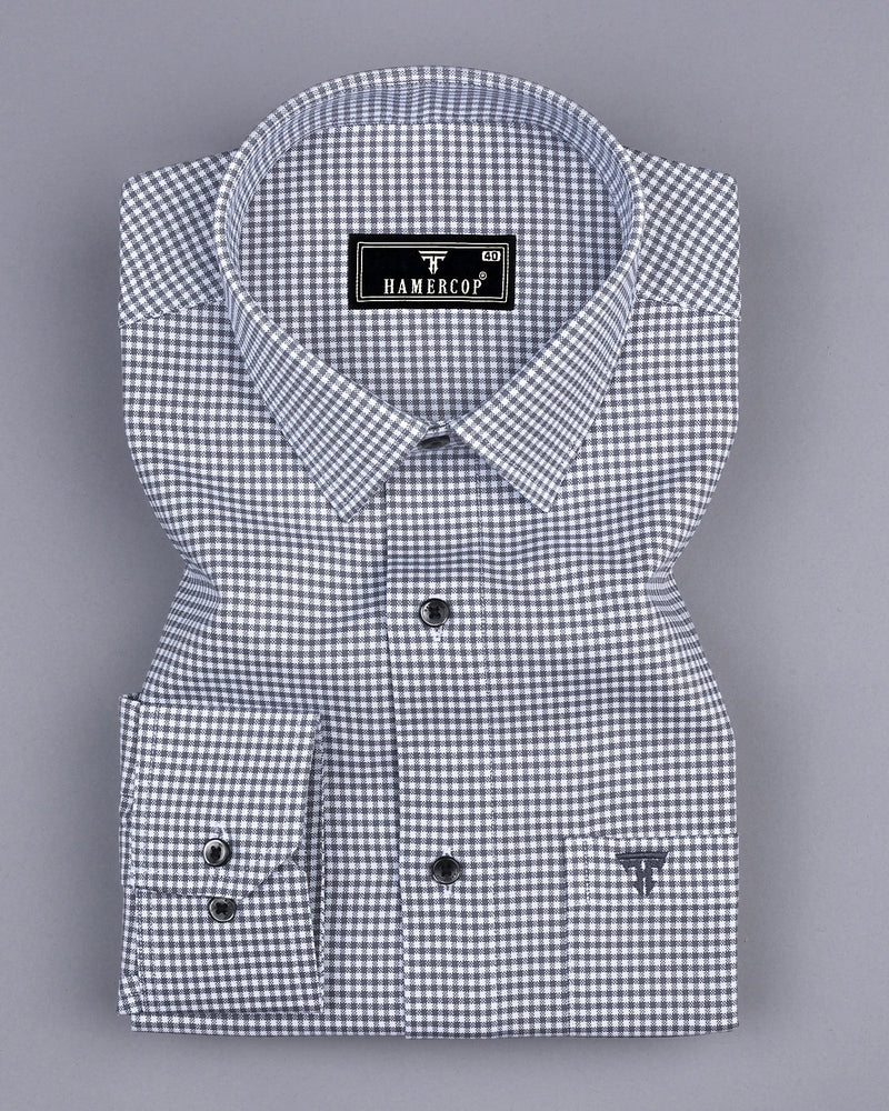 Lolo Gray With White Small Check Oxford Cotton Shirt