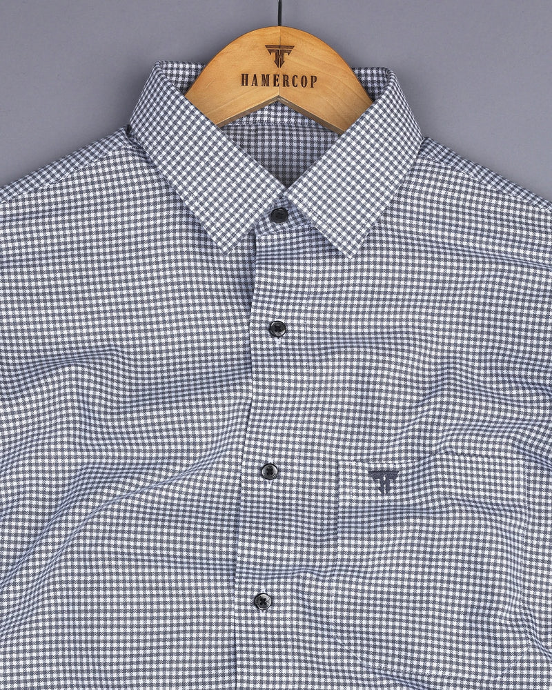 Lolo Gray With White Small Check Oxford Cotton Shirt