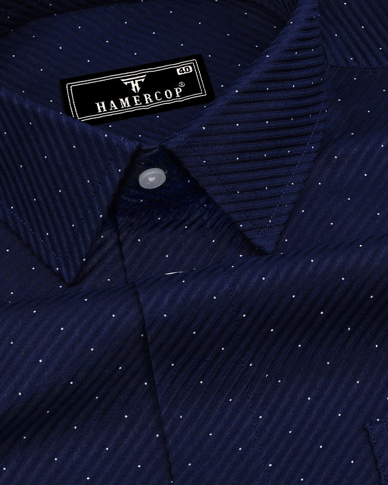 Pernik Blue With White Dot Printed Premium Giza Shirt