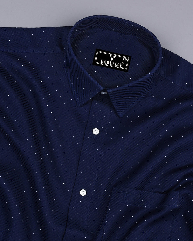 Pernik Blue With White Dot Printed Premium Giza Shirt