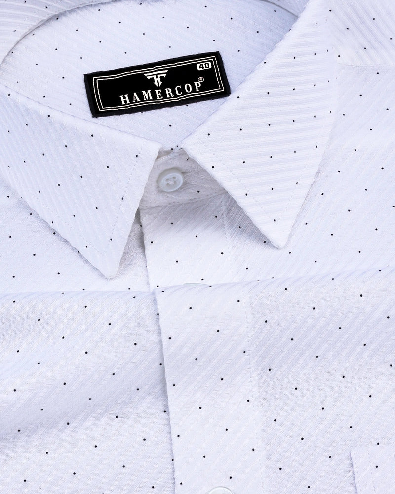 Pernik White With Black Dot Printed Premium Giza Shirt