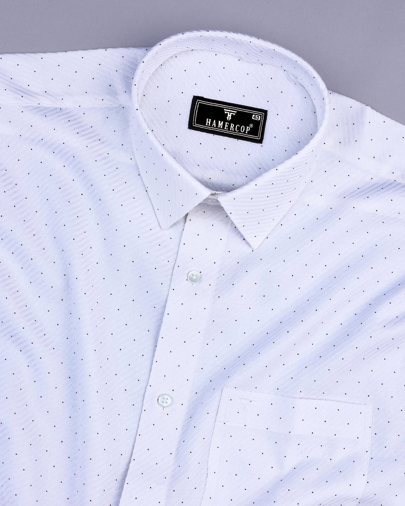 Pernik White With Black Dot Printed Premium Giza Shirt