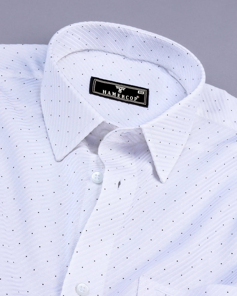 Pernik White With Black Dot Printed Premium Giza Shirt