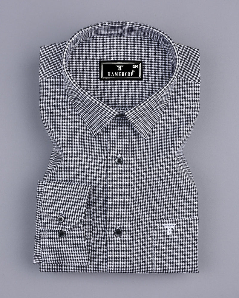 Minato Black With White Dobby Check Cotton Shirt