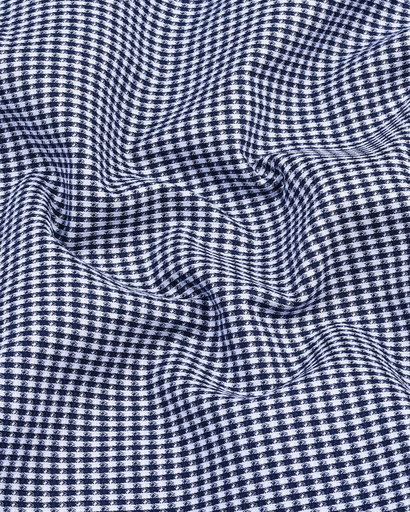 Minato NavyBlue With White Dobby Check Cotton Shirt