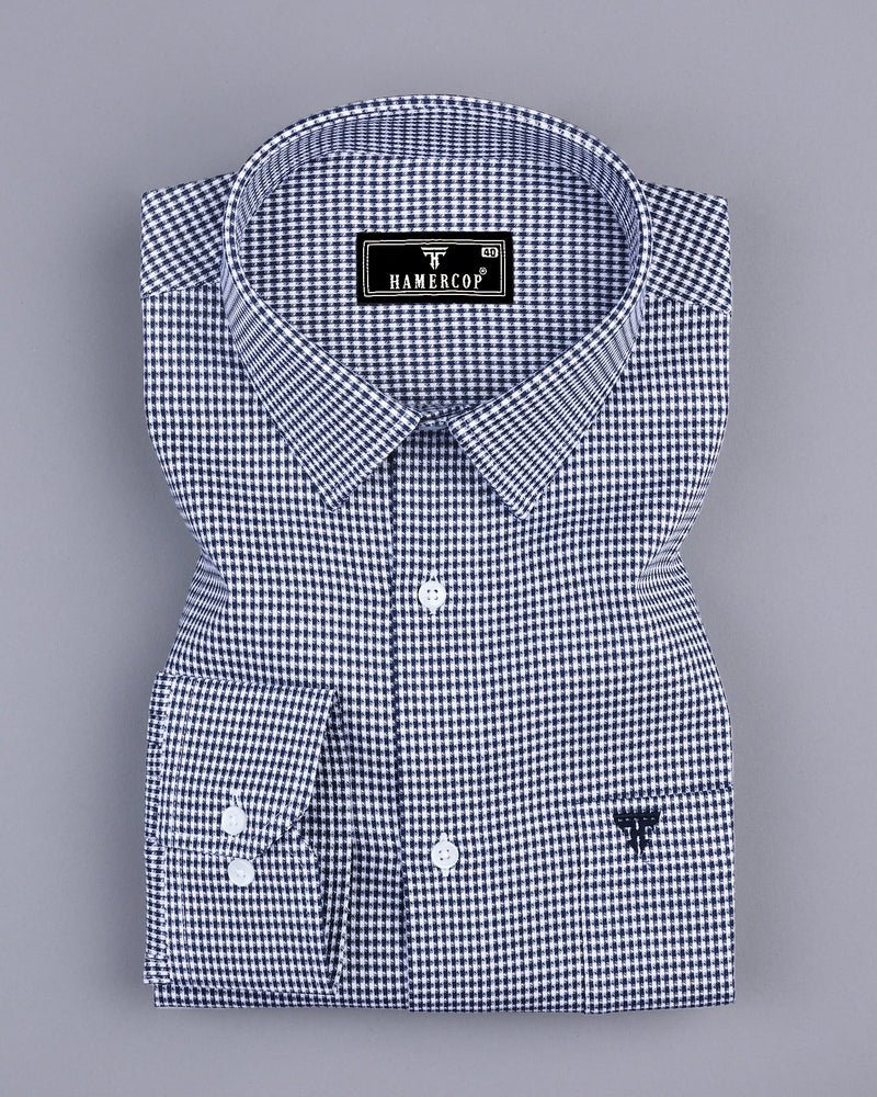 Minato NavyBlue With White Dobby Check Cotton Shirt