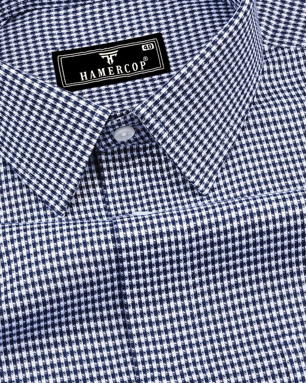 Minato NavyBlue With White Dobby Check Cotton Shirt