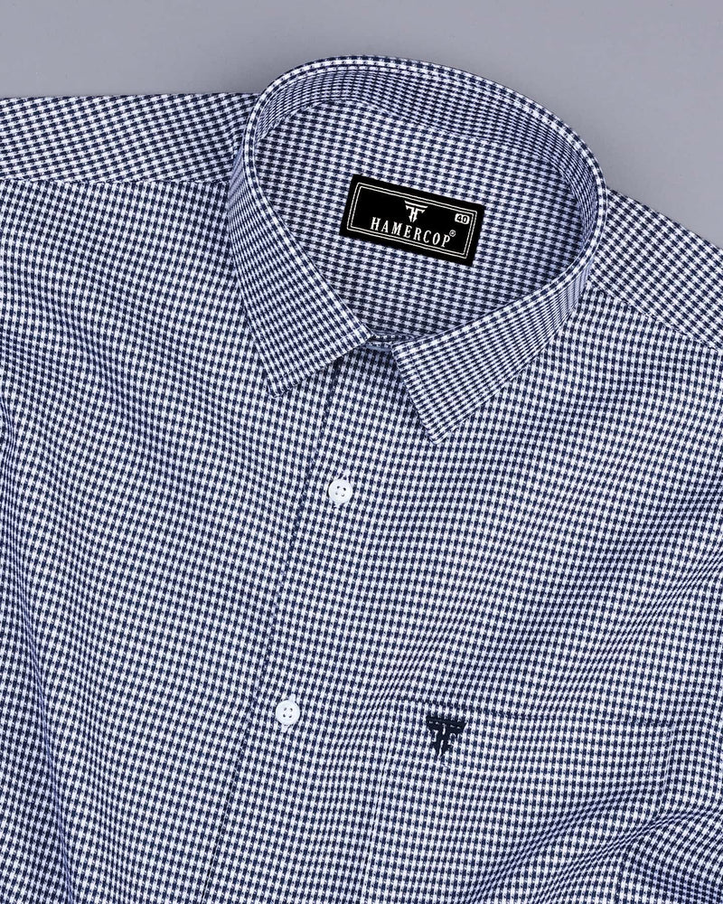 Minato NavyBlue With White Dobby Check Cotton Shirt