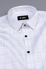 White with light grey line check shirt