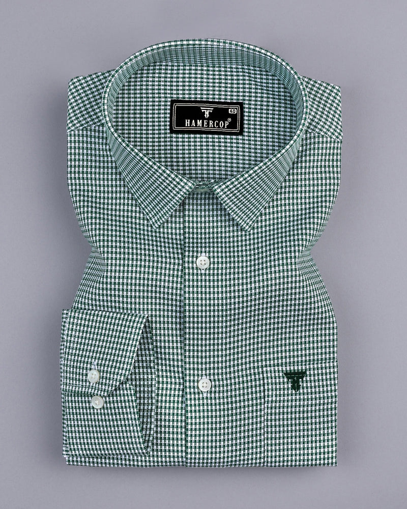 Minato Green With White Dobby Check Cotton Shirt