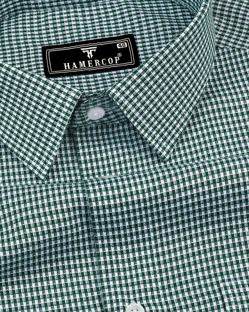 Minato Green With White Dobby Check Cotton Shirt