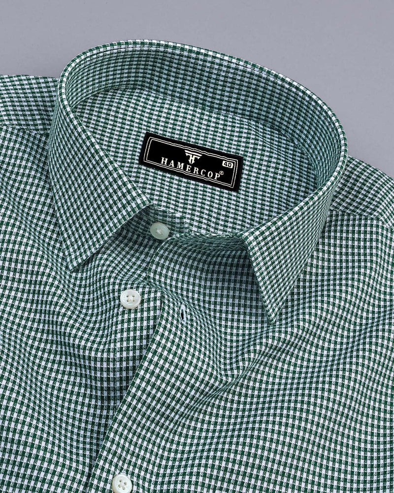 Minato Green With White Dobby Check Cotton Shirt