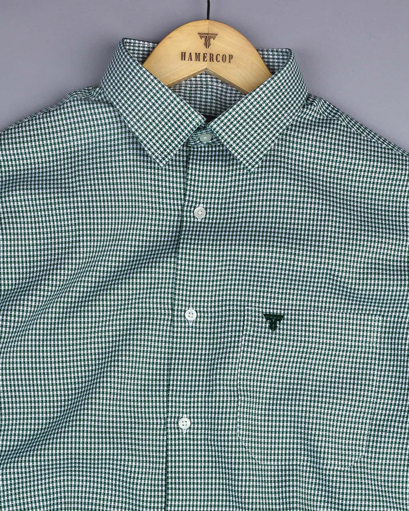 Minato Green With White Dobby Check Cotton Shirt