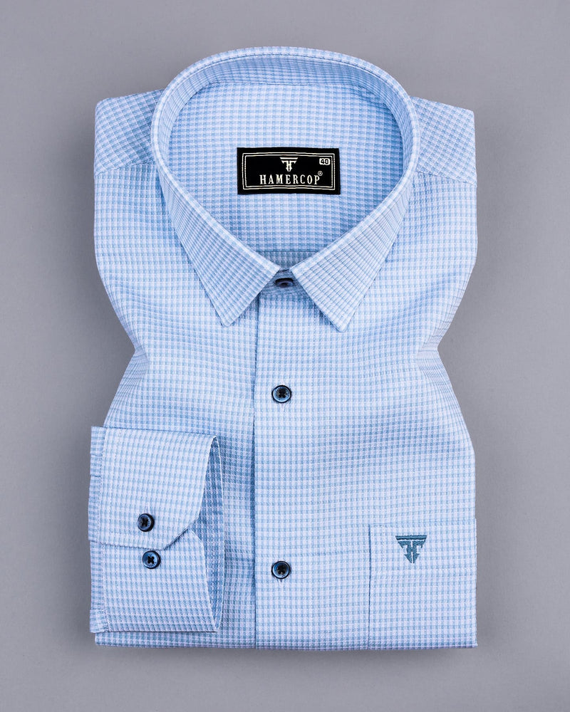 Atomic SkyBlue With White Dobby Check Cotton Shirt