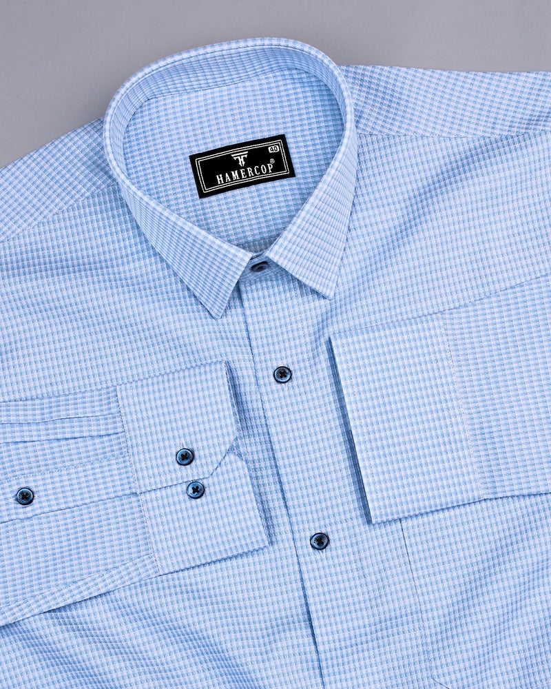 Atomic SkyBlue With White Dobby Check Cotton Shirt