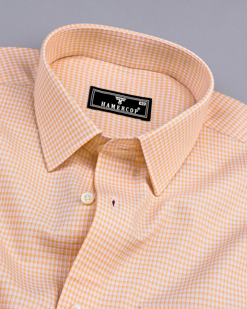 Atomic Orange With White Dobby Check Cotton Shirt