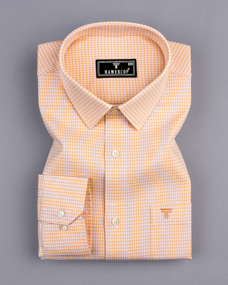 Atomic Orange With White Dobby Check Cotton Shirt