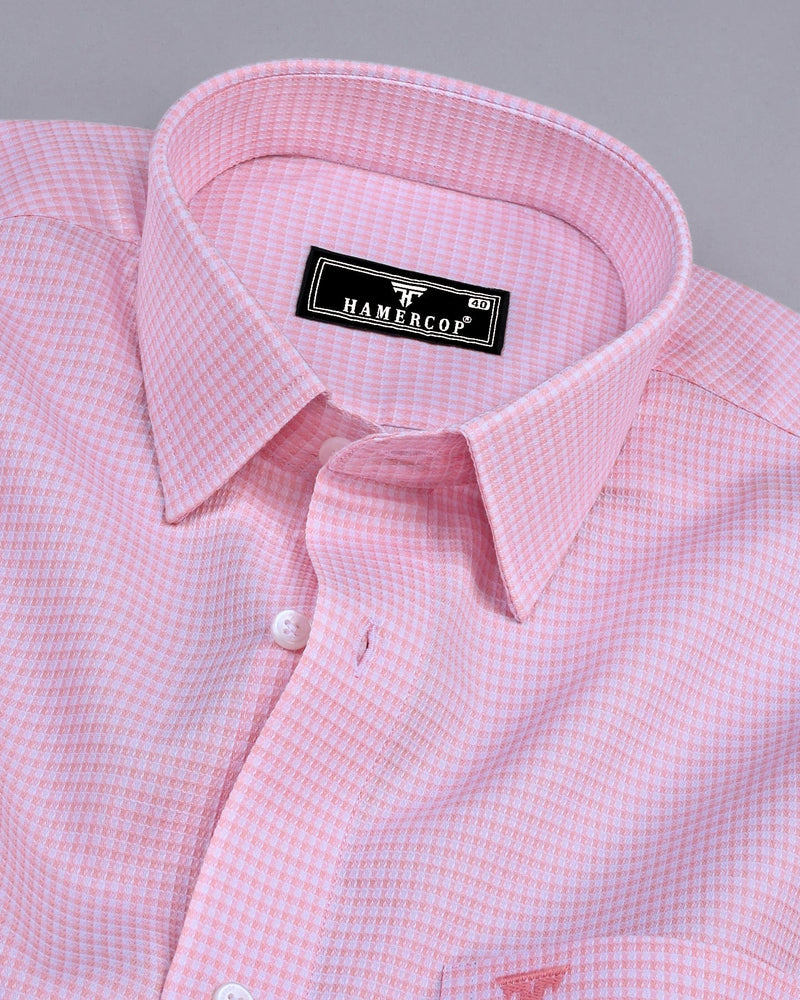 Atomic Pink With White Dobby Check Cotton Shirt