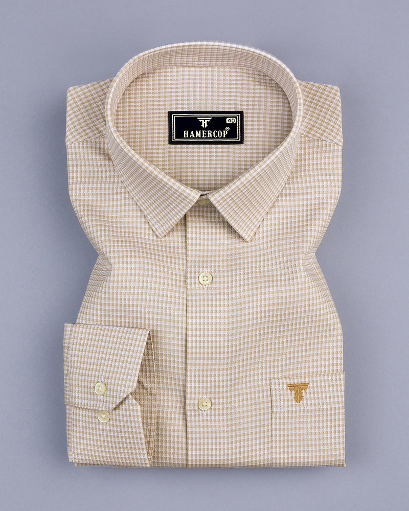 Atomic Cream With White Dobby Check Cotton Shirt