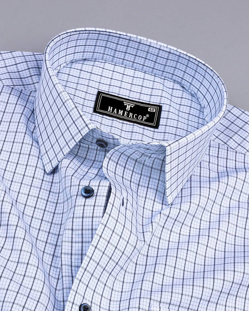 Delson White With Blue Check Premium Cotton Shirt