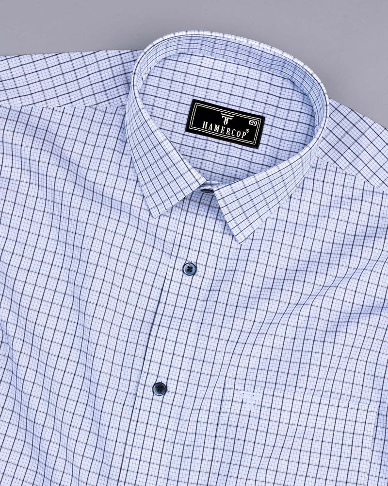 Delson White With Blue Check Premium Cotton Shirt