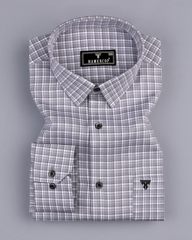 Concrete Gray Twill Check Premium Cotton Shirt