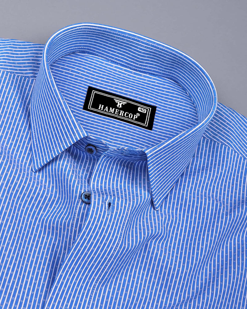 Mardin Blue With White Stripe Diamond Texture Cotton Shirt