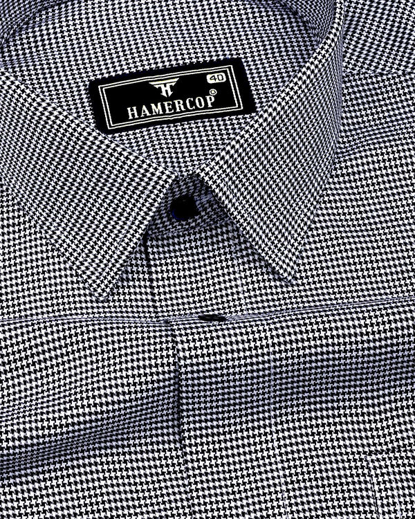 Grease Black Houndstooth Dobby Check Premium Cotton Shirt