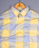 Yellow With Gray Broad Check Dobby Cotton Shirt