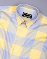 Yellow With Gray Broad Check Dobby Cotton Shirt