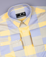 Yellow With Gray Broad Check Dobby Cotton Shirt