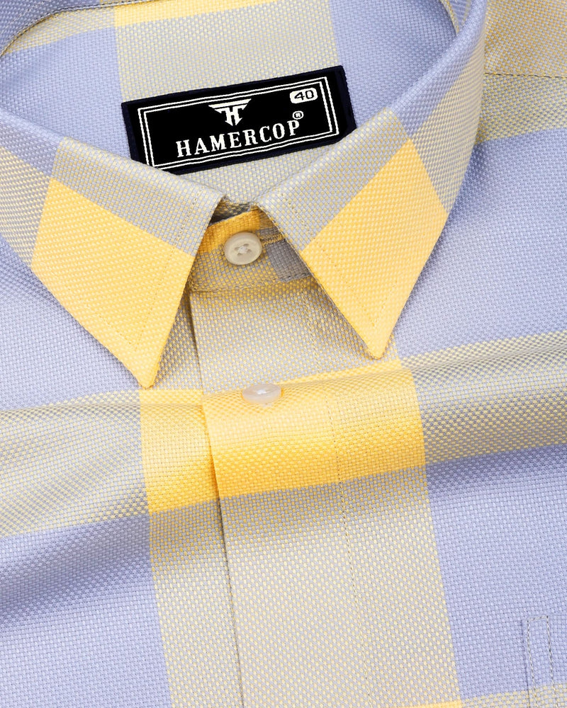 Yellow With Gray Broad Check Dobby Cotton Shirt